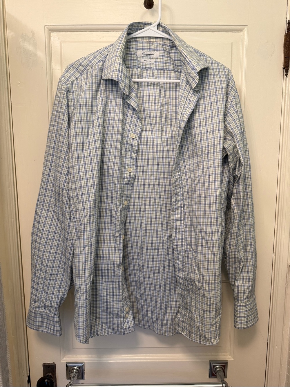 Men's Camicissima Blue & White Plaid 100% Cotton Button-Up Shirt